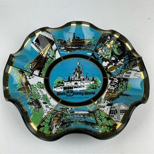 Vintage Walt Disney World Glass Dish Ruffled Tray
